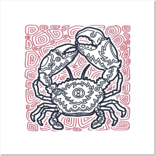 Stone Crab Ink Art Tattoo Retro Red And Black Posters and Art